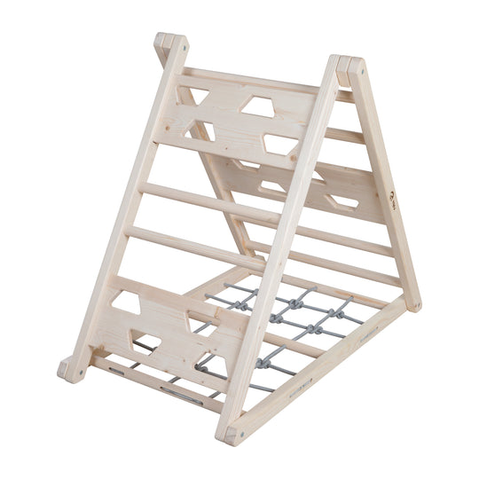 Kletterdreieck aus Holz - 3-Seiten-Funktion - Natur / Grau