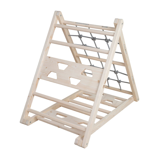Kletterdreieck aus Holz - 3-Seiten-Funktion - Natur / Grau