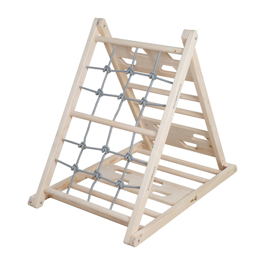 Kletterdreieck aus Holz - 3-Seiten-Funktion - Natur / Grau