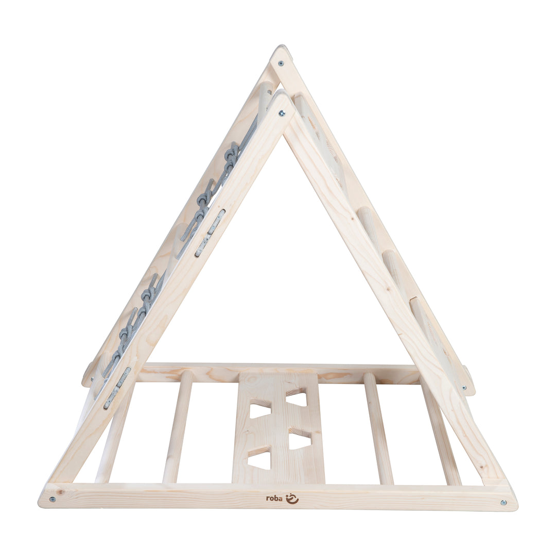 Kletterdreieck aus Holz - 3-Seiten-Funktion - Natur / Grau