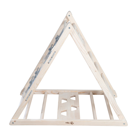Kletterdreieck aus Holz - 3-Seiten-Funktion - Natur / Grau
