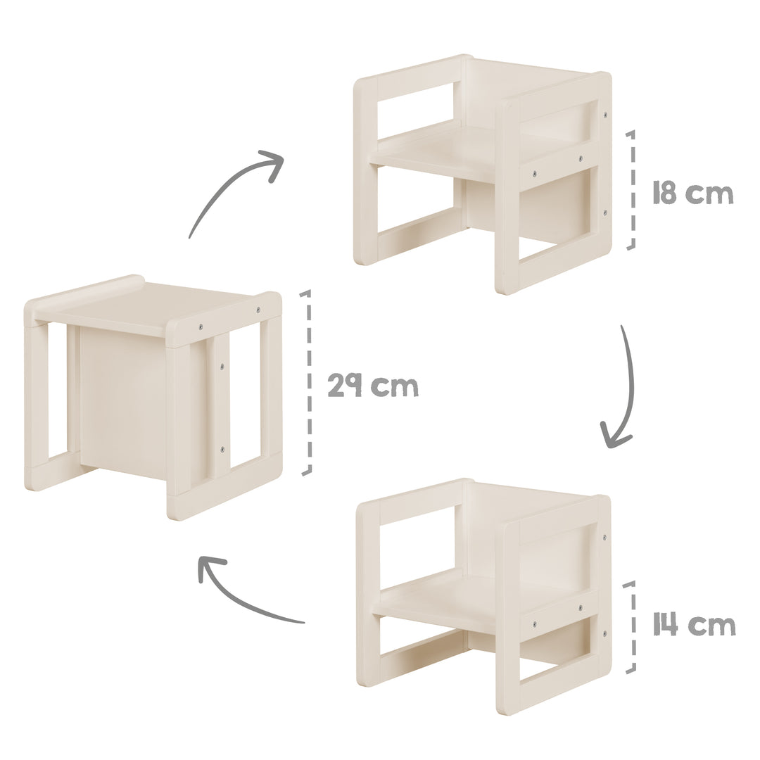 Ensemble de chaises pour enfants 3en1 - Tabouret réversible + table - Transformable - Cashmere