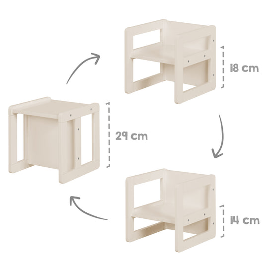 Ensemble de chaises pour enfants 3en1 - Tabouret réversible + table - Transformable - Cashmere