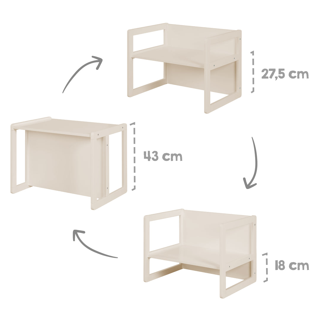 Ensemble de chaises pour enfants 3en1 - Tabouret réversible + table - Transformable - Cashmere