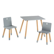 Conjunto de asientos para niños, conjunto de muebles infantiles, 2 sillas para niños y 1 mesa, mobiliario de madera, gris pintado