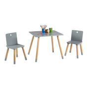 Conjunto de asientos para niños, conjunto de muebles infantiles, 2 sillas para niños y 1 mesa, mobiliario de madera, gris pintado