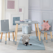 Conjunto de asientos para niños, conjunto de muebles infantiles, 2 sillas para niños y 1 mesa, mobiliario de madera, gris pintado