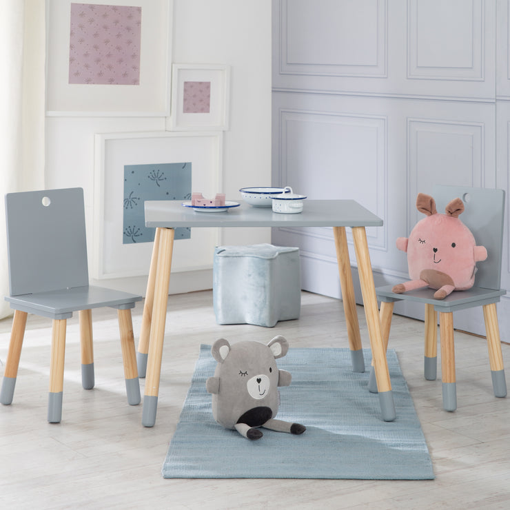 Conjunto de asientos para niños, conjunto de muebles infantiles, 2 sillas para niños y 1 mesa, mobiliario de madera, gris pintado