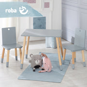 Conjunto de asientos para niños, conjunto de muebles infantiles, 2 sillas para niños y 1 mesa, mobiliario de madera, gris pintado