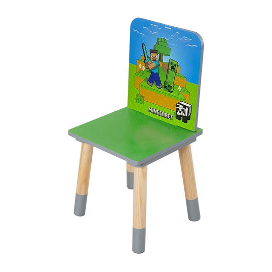 Kindersitzgruppe 'Minecraft' - Tisch mit 2 Stühlen aus Holz - Grün / Blau