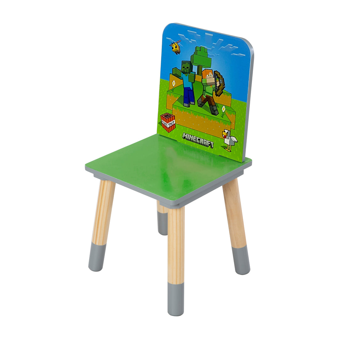 Kindersitzgruppe 'Minecraft' - Tisch mit 2 Stühlen aus Holz - Grün / Blau