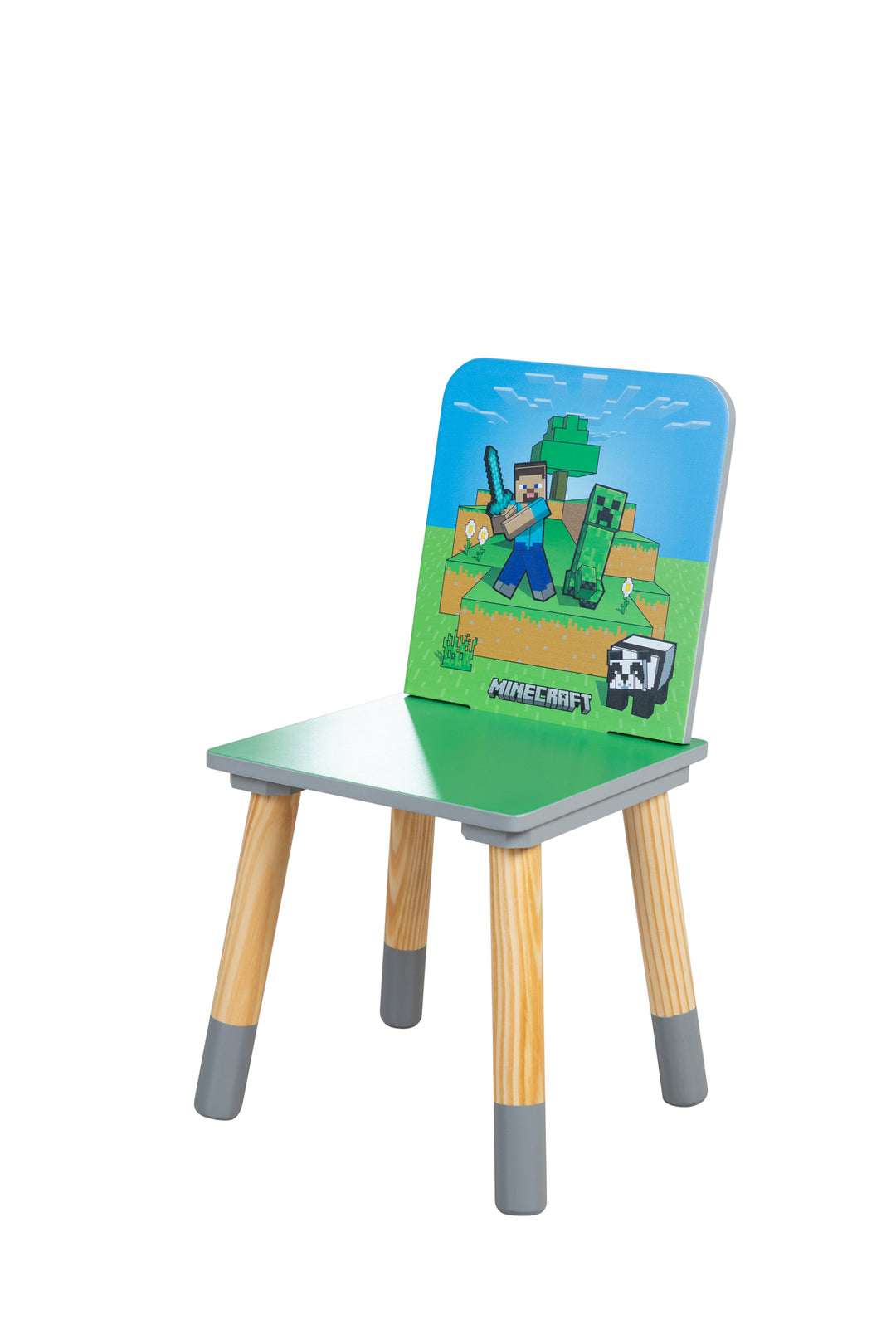 Kindersitzgruppe 'Minecraft' - Tisch mit 2 Stühlen aus Holz - Grün / Blau