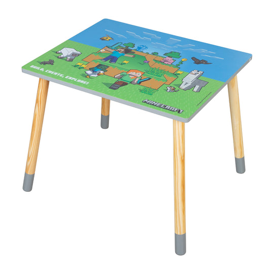 Kindersitzgruppe 'Minecraft' - Tisch mit 2 Stühlen aus Holz - Grün / Blau