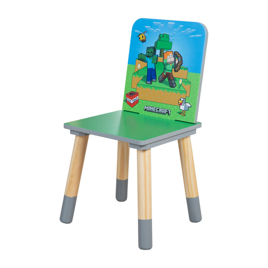 Kindersitzgruppe 'Minecraft' - Tisch mit 2 Stühlen aus Holz - Grün / Blau