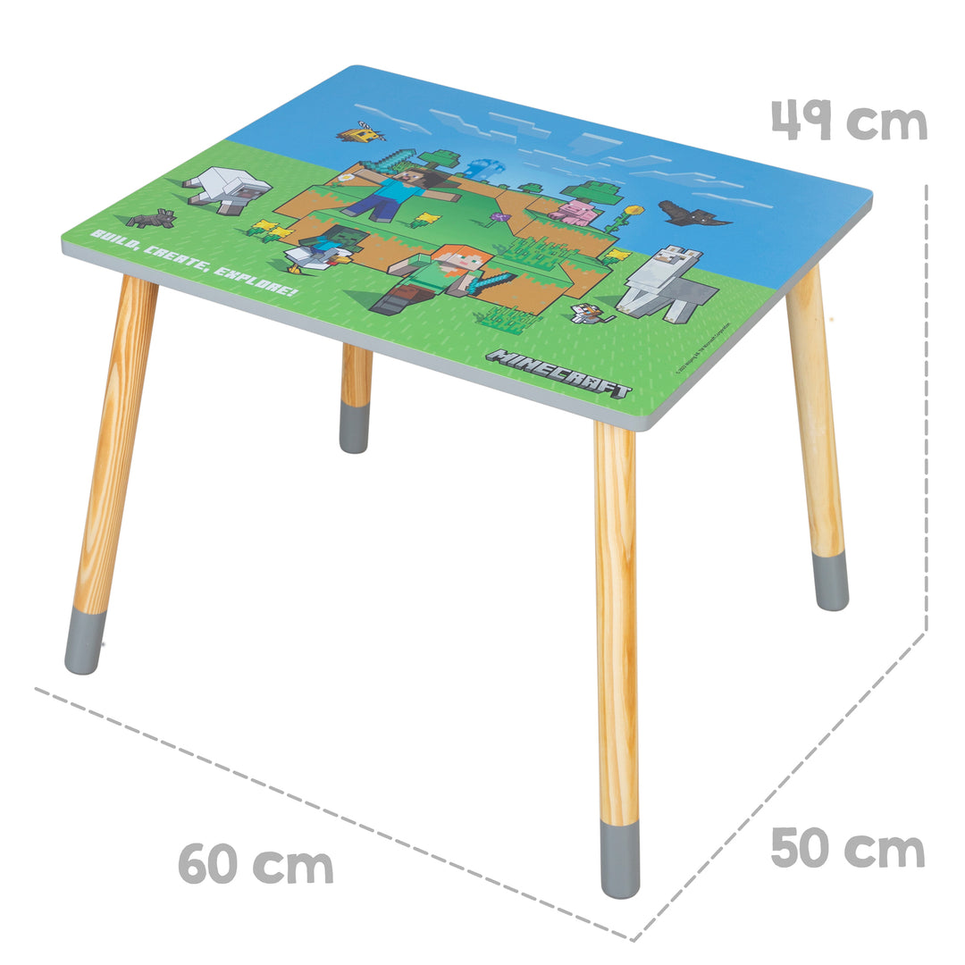 Kindersitzgruppe 'Minecraft' - Tisch mit 2 Stühlen aus Holz - Grün / Blau