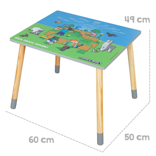 Kindersitzgruppe 'Minecraft' - Tisch mit 2 Stühlen aus Holz - Grün / Blau