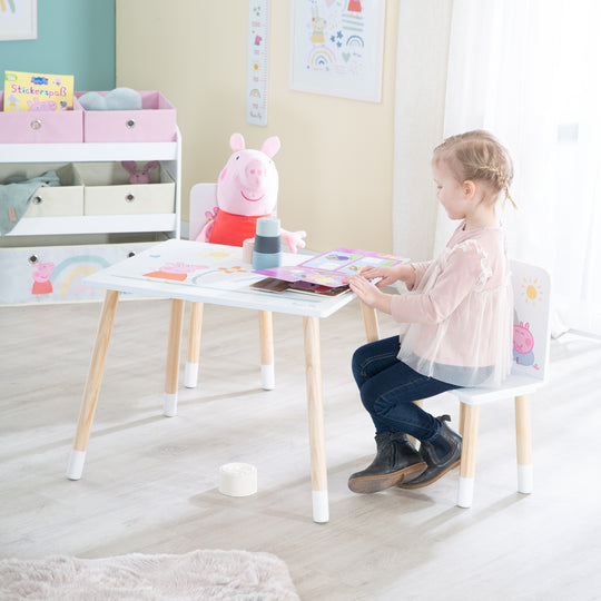 Ensemble de sièges pour enfants 'Peppa Pig' - 2 chaises + 1 table - Motif de la série - Bois blanc / naturel
