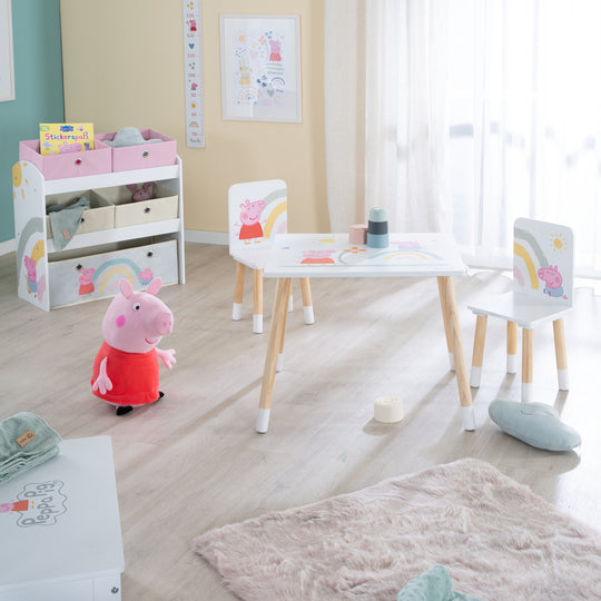 Ensemble de sièges pour enfants 'Peppa Pig' - 2 chaises + 1 table - Motif de la série - Bois blanc / naturel