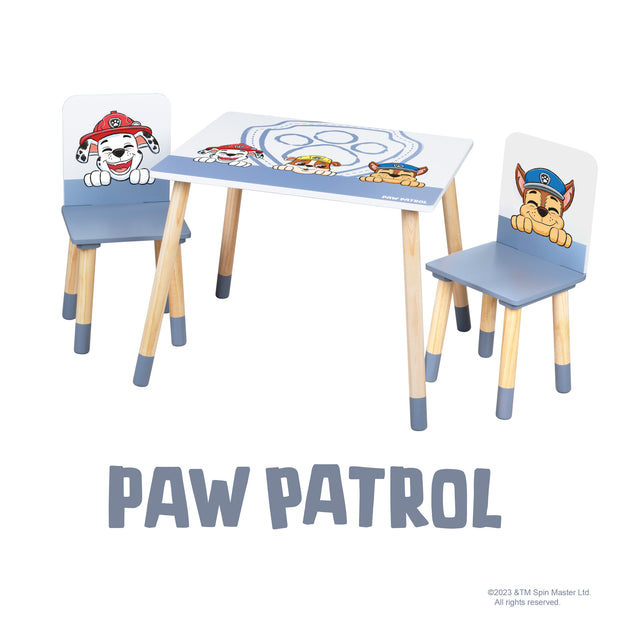 Kindersitzgruppe 'Paw Patrol' - 2 Stühle + 1 Tisch - Motiv der Serie - Holz weiß / natur