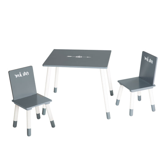 Ensemble de sièges 'Rock Star Baby 3', 2 chaises et un table pour enfant, en bois, gris foncé laqué