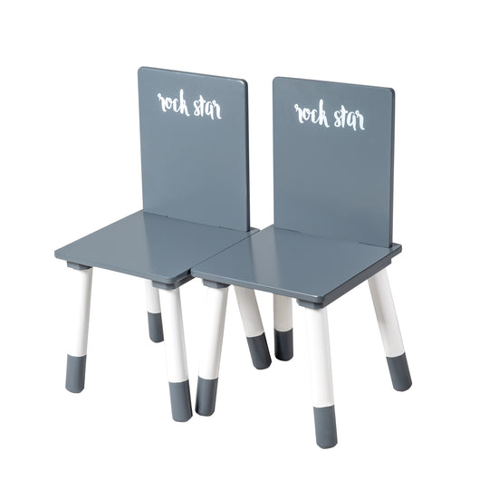 Ensemble de sièges 'Rock Star Baby 3', 2 chaises et un table pour enfant, en bois, gris foncé laqué