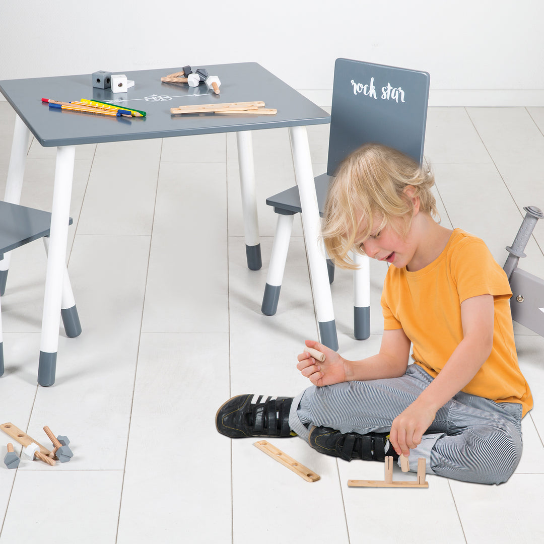 Ensemble de sièges 'Rock Star Baby 3', 2 chaises et un table pour enfant, en bois, gris foncé laqué