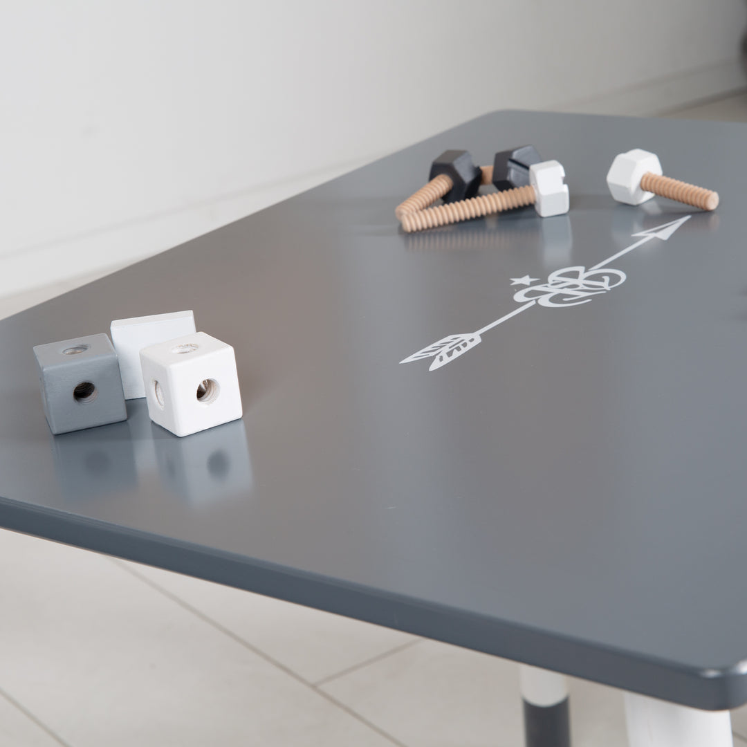 Ensemble de sièges 'Rock Star Baby 3', 2 chaises et un table pour enfant, en bois, gris foncé laqué