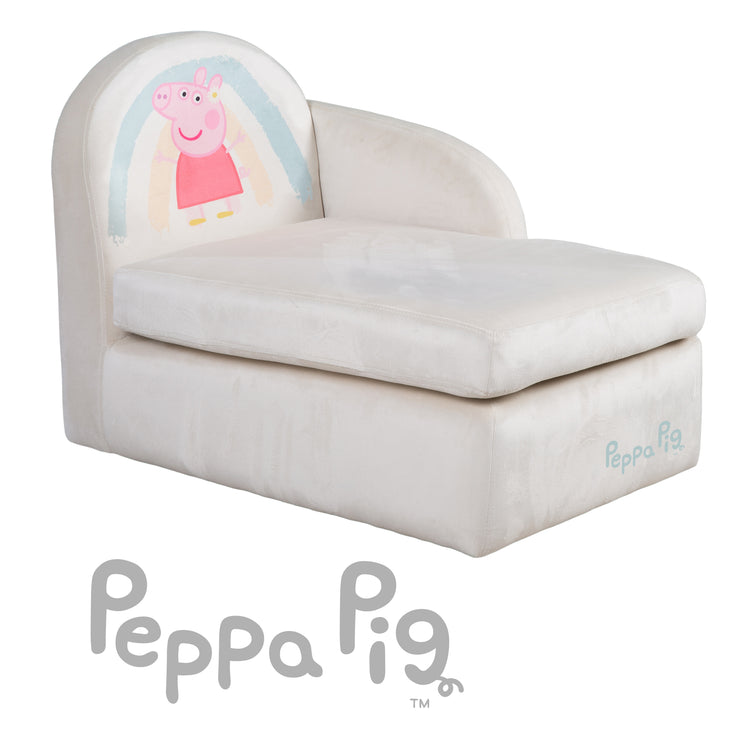 Divano per bambini 'Peppa Pig' con bracciolo - Rivestimento in velluto beige - Stampa Peppa