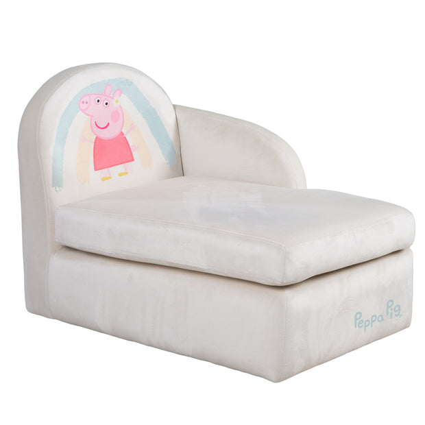 Kinderloungesofa 'Peppa Pig' mit Armlehne - Samtbezug beige - Peppa Print