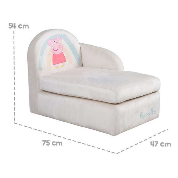 Kinderloungesofa 'Peppa Pig' mit Armlehne - Samtbezug beige - Peppa Print