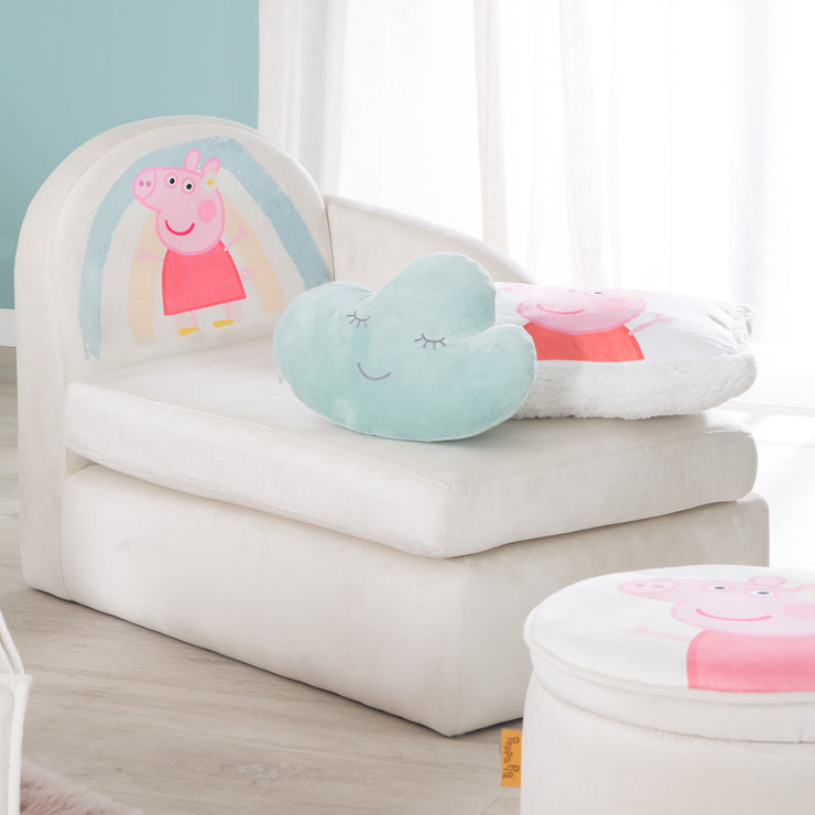 Canapé enfant 'Peppa Pig' avec accoudoir - Revêtement en velours beige - Impression Peppa