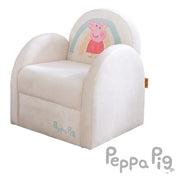 Sillón infantil "Peppa Pig" con reposabrazos - tela de terciopelo beige con estampado de Peppa