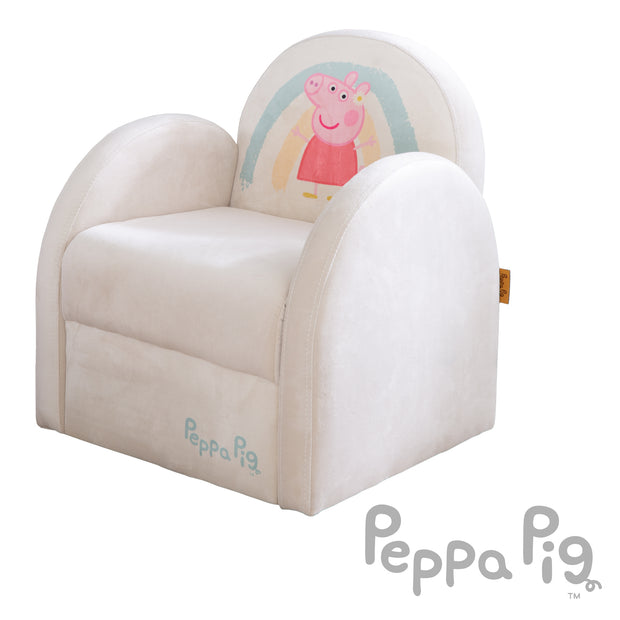 Kindersessel 'Peppa Pig' mit Armlehnen - Samtstoff in Beige mit Peppa Print
