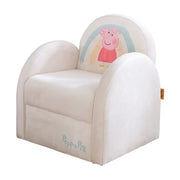 Sillón infantil "Peppa Pig" con reposabrazos - tela de terciopelo beige con estampado de Peppa