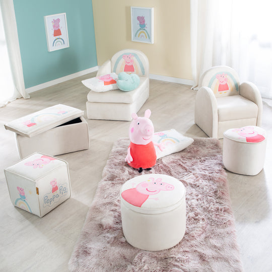 Fauteuil pour enfants 'Peppa Pig' avec accoudoirs - Tissu velours beige avec Peppa Print