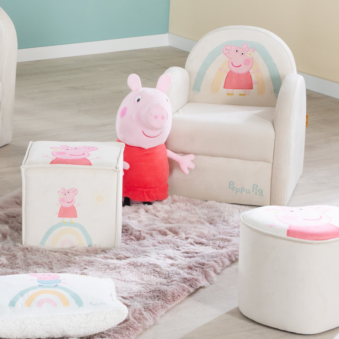 Fauteuil pour enfants 'Peppa Pig' avec accoudoirs - Tissu velours beige avec Peppa Print