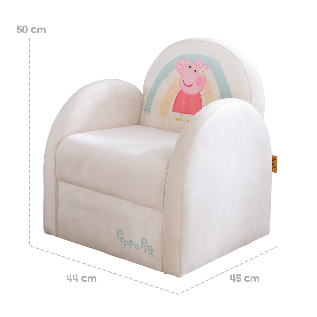 Fauteuil pour enfants 'Peppa Pig' avec accoudoirs - Tissu velours beige avec Peppa Print