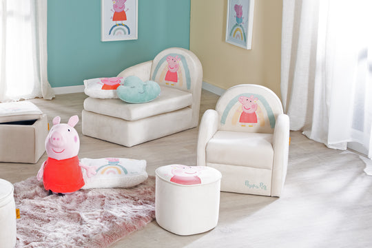 Fauteuil pour enfants 'Peppa Pig' avec accoudoirs - Tissu velours beige avec Peppa Print