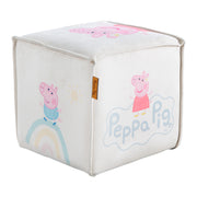Kinderhocker 'Peppa Pig' in Würfelform - Samtbezug in Beige + Peppa Print