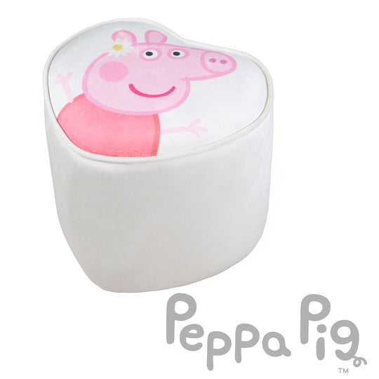Sgabello per bambini 'Peppa Pig' a forma di cuore - rivestimento in velluto beige - motivo Peppa rosa