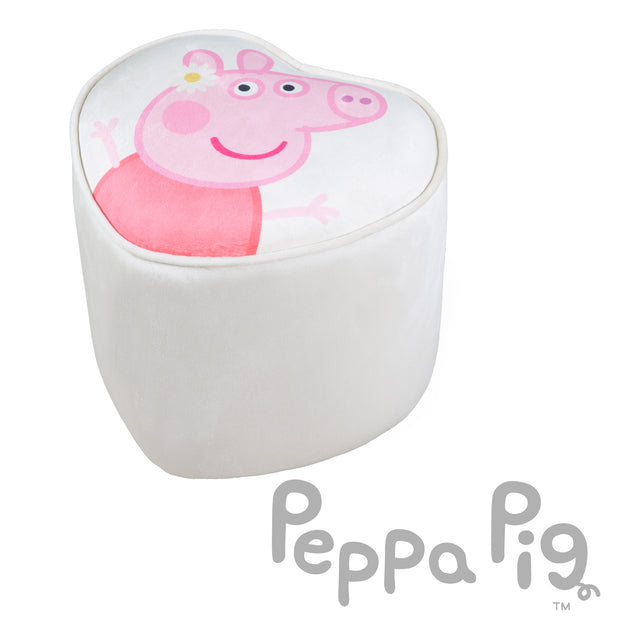 Kinderhocker 'Peppa Pig' in Herzform - Samtbezug in Beige - Rosa Peppa Motiv