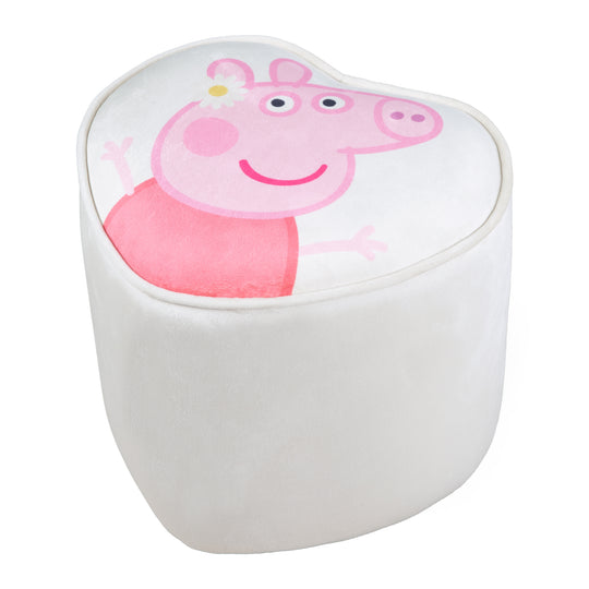 Sgabello per bambini 'Peppa Pig' a forma di cuore - rivestimento in velluto beige - motivo Peppa rosa