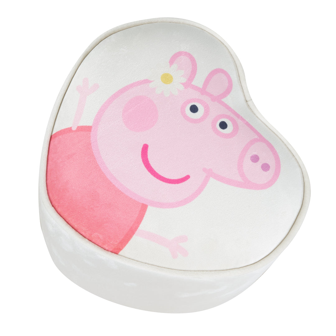 Sgabello per bambini 'Peppa Pig' a forma di cuore - rivestimento in velluto beige - motivo Peppa rosa