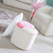 Sgabello per bambini "Peppa Pig" a forma di cuore - rivestimento in velluto beige - motivo Peppa rosa