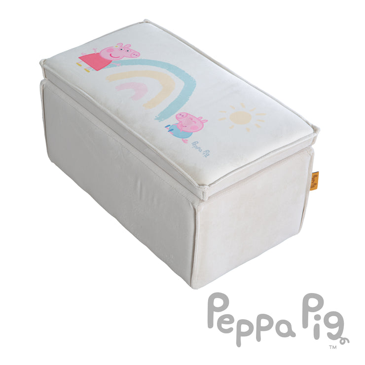 Tabouret enfant 'Peppa Pig' avec fonction de rangement - Revêtement en velours beige