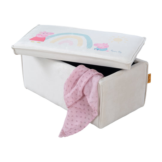Sgabello per bambini 'Peppa Pig' con funzione di contenitore - rivestimento in velluto beige