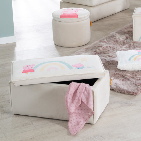 Sgabello per bambini 'Peppa Pig' con funzione di contenitore - rivestimento in velluto beige