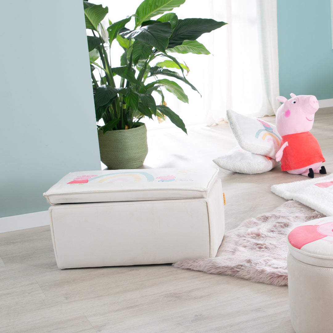 Sgabello per bambini 'Peppa Pig' con funzione di contenitore - rivestimento in velluto beige