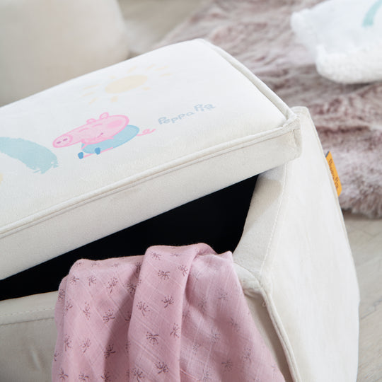 Sgabello per bambini 'Peppa Pig' con funzione di contenitore - rivestimento in velluto beige
