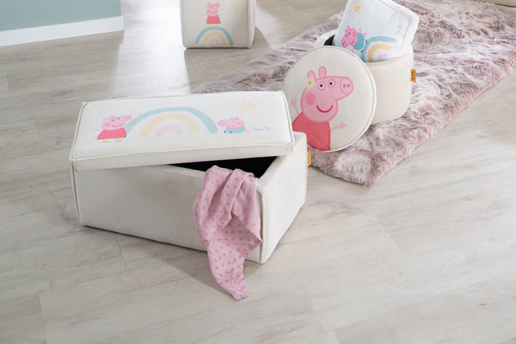 Taburete infantil 'Peppa Pig' con función de almacenamiento - Cubierta de terciopelo en beige